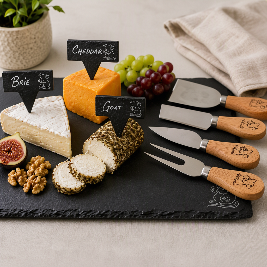 Personalised Slate Cheese Board & Cheese Knife Set with Cheese Markers