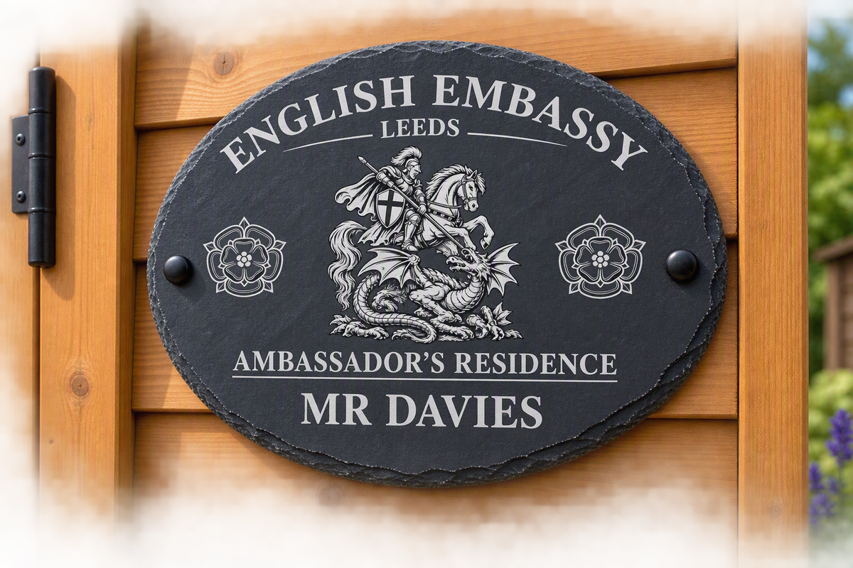Personalised Shed English Embassy Plaque