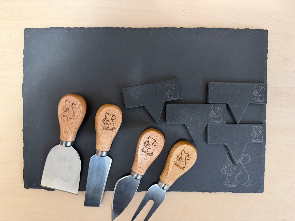 Personalised Slate Cheese Board & Cheese Knife Set with Cheese Markers