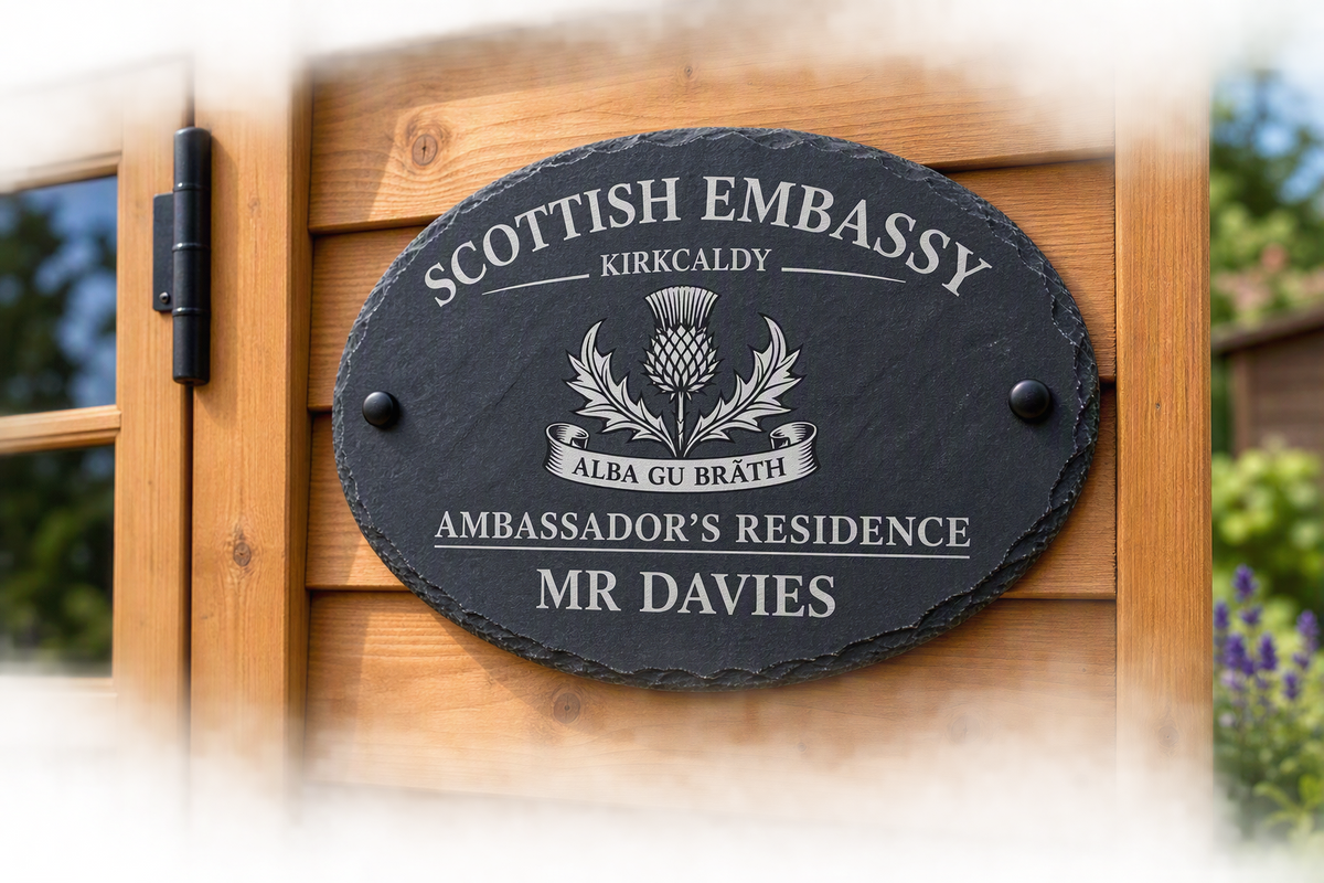 Personalised Shed Scottish Embassy Plaque